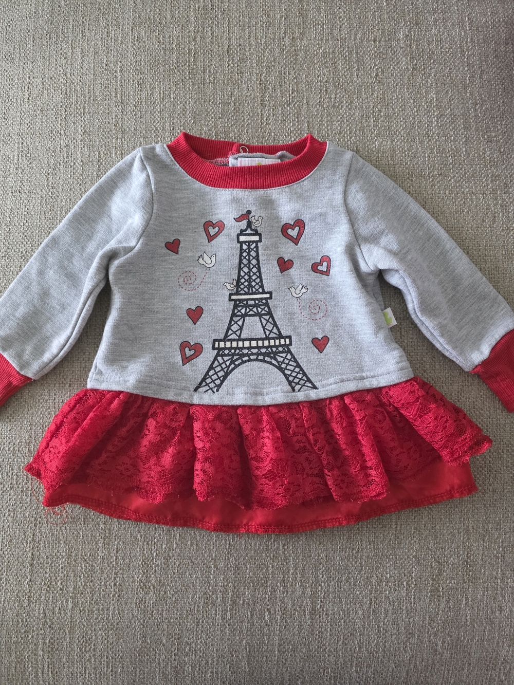 Girls Red Lace-Trim Eiffel Tower One-Piece